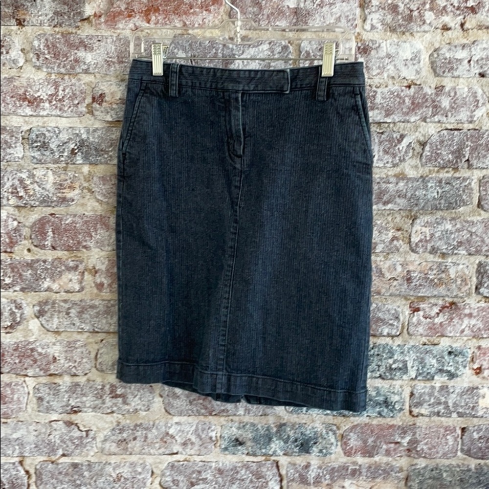 Talbots Navy Stretch Denim Zip Front Skirt